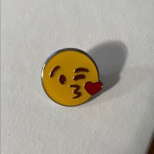 Yellow Emoji Pin with Red Heart